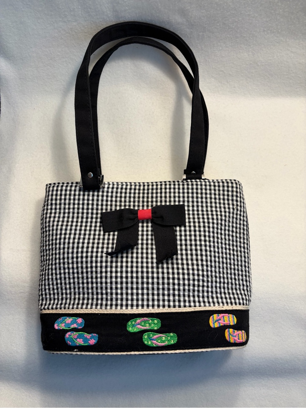 BracianoBlack & White Gingham Tote with Bow Accent - Picture 1 of 8